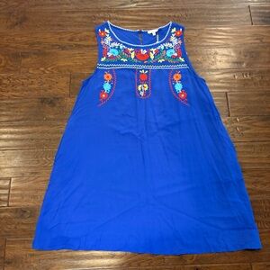 Anthropologie Jodifl Boho Flowy Embroidered Dress Size L Royal Blue NWT